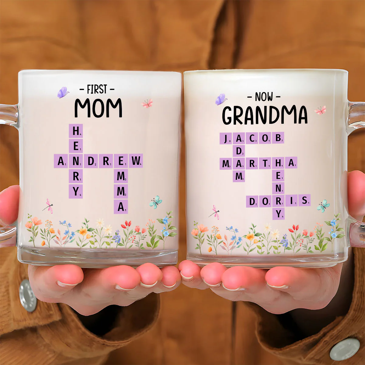 First Mom Now Grandma Crossword - Personalized Custom Glass Mug - Image 5