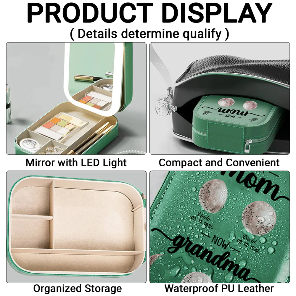First Mom Now Grandma Floral Birth Moon - Personalized Custom Jewelry Box With LED Mirror - Image 2