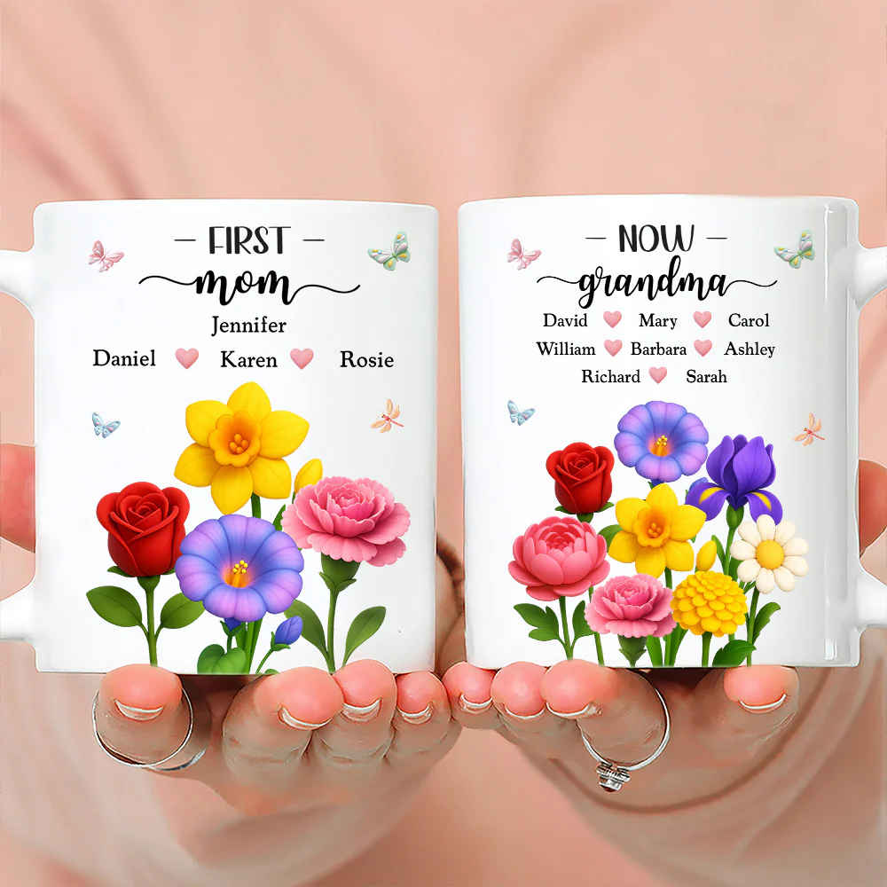 First Mom Now Grandma Floral - Personalized Custom Coffee Mug - Image 3
