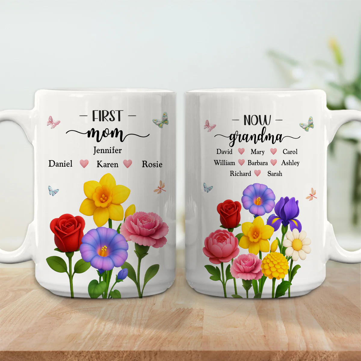 First Mom Now Grandma Floral - Personalized Custom Coffee Mug - Image 8
