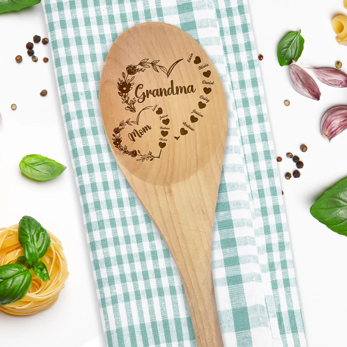 First Mom Now Grandma Floral - Personalized Custom Engraved Wooden Spoon