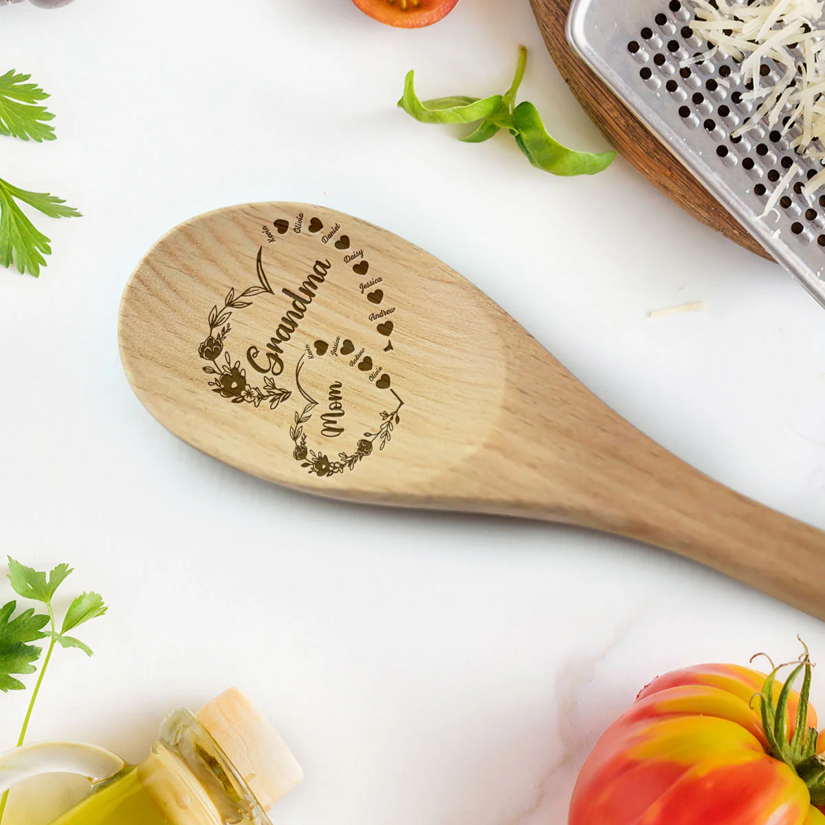 First Mom Now Grandma Floral - Personalized Custom Engraved Wooden Spoon - Image 2