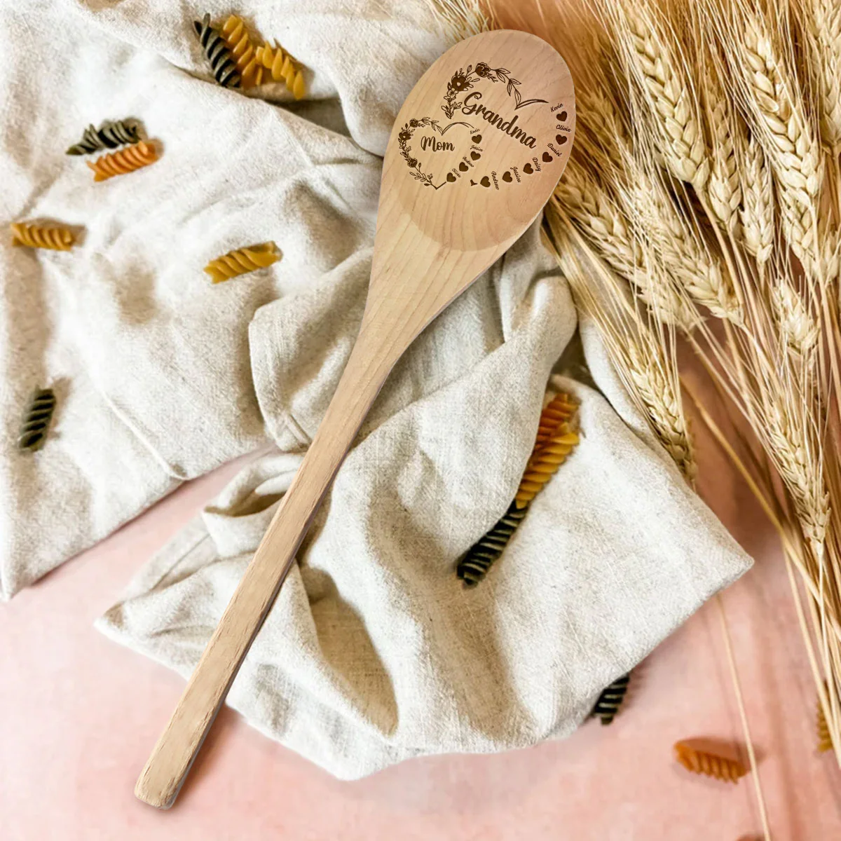 First Mom Now Grandma Floral - Personalized Custom Engraved Wooden Spoon - Image 3