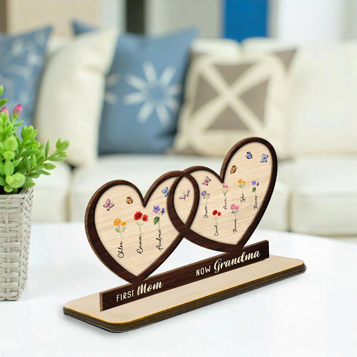 First Mom Now Grandma Flower - Personalized Custom 2-Layer Wood Plaque With Flat Base - Image 3