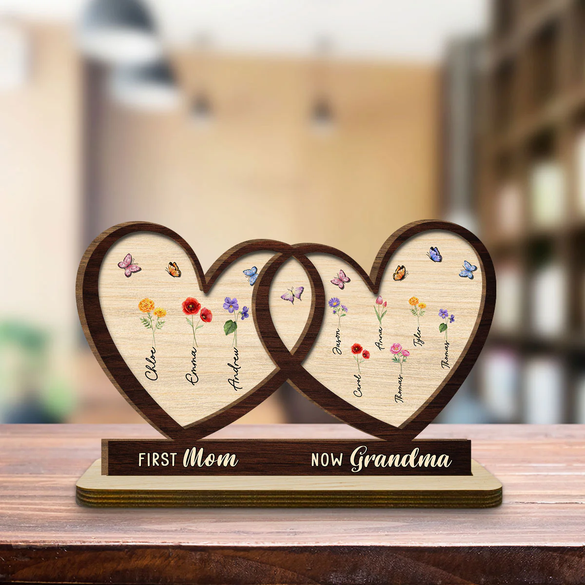 First Mom Now Grandma Flower - Personalized Custom 2-Layer Wood Plaque With Flat Base - Image 4