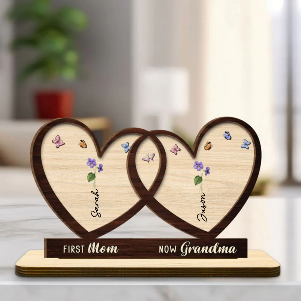 First Mom Now Grandma Flower - Personalized Custom 2-Layer Wood Plaque With Flat Base - Image 6