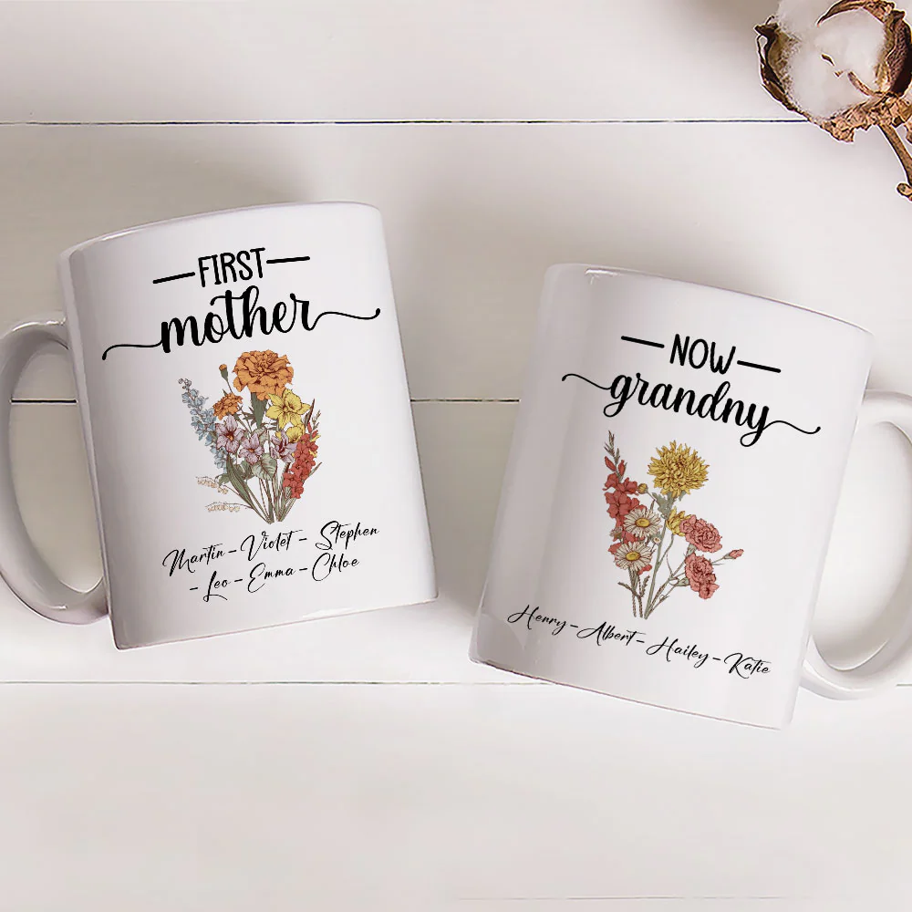First Mom Now Grandma Flower - Personalized Custom Coffee Mug - Image 4