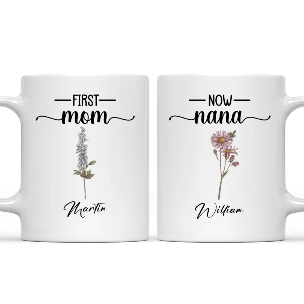First Mom Now Grandma Flower - Personalized Custom Coffee Mug - Image 6