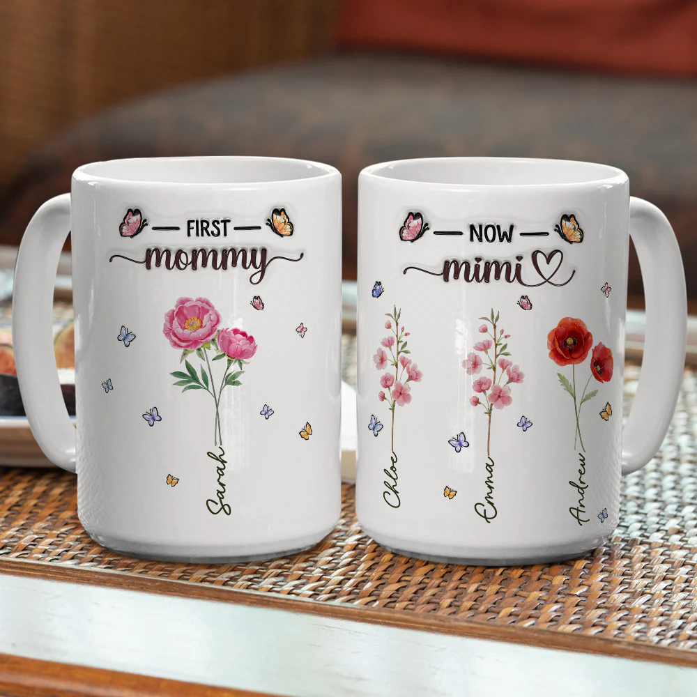 First Mom Now Grandma Flower Version - Personalized Custom 3D Inflated Effect Mug - Image 5