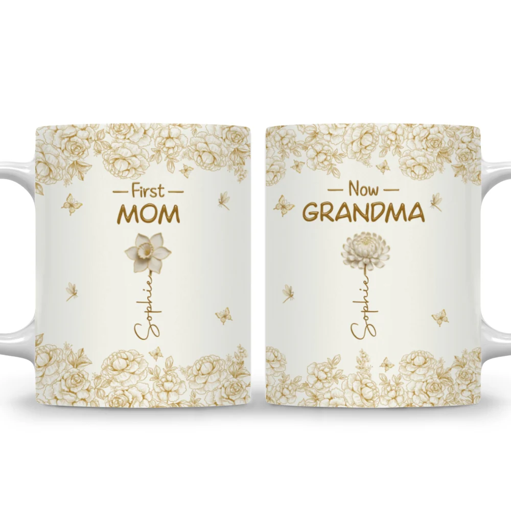 First Mom Now Grandma Of Lovely Flowers - Personalized Custom Coffee Mug - Image 7