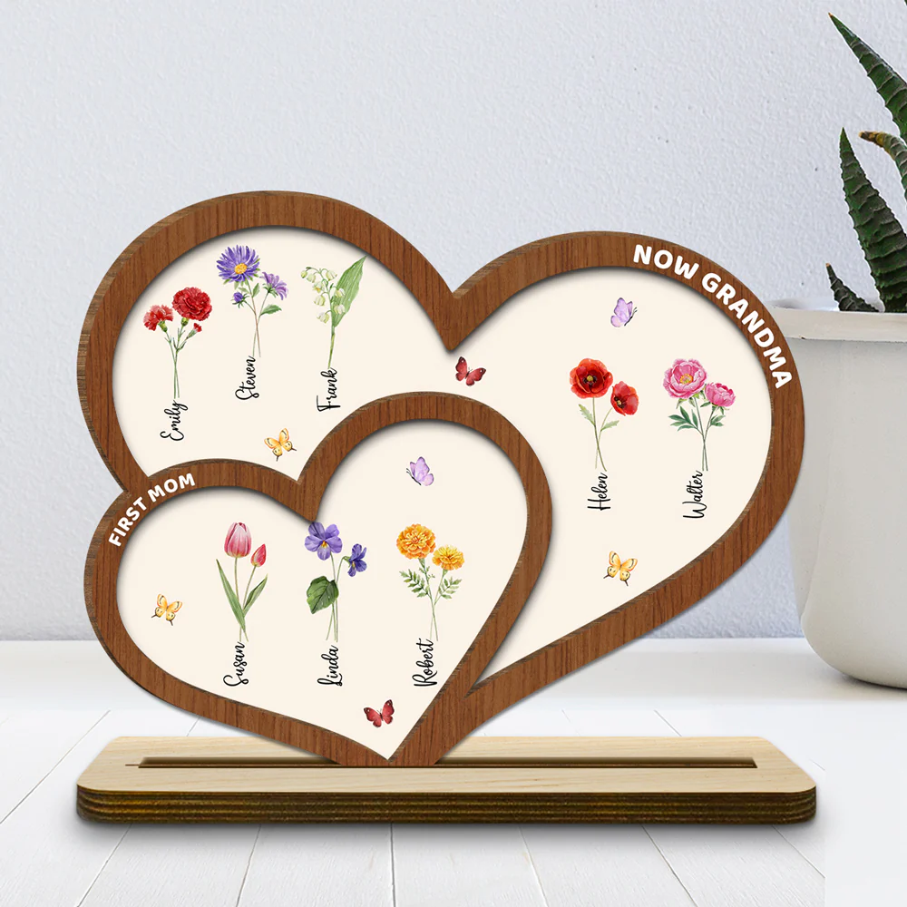 First Mom Now Grandma - Personalized Custom 2-Layer Wood Plaque With Flat Base - Image 2