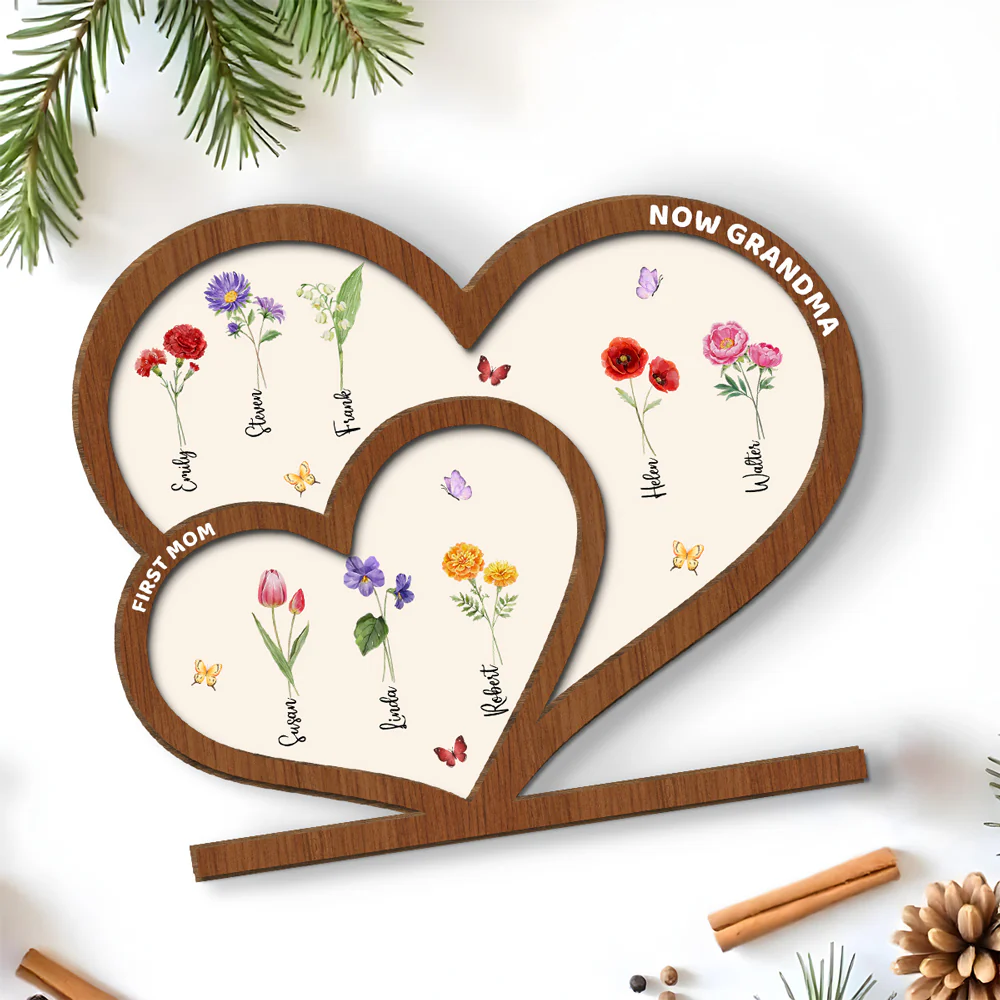 First Mom Now Grandma - Personalized Custom 2-Layer Wood Plaque With Flat Base - Image 5