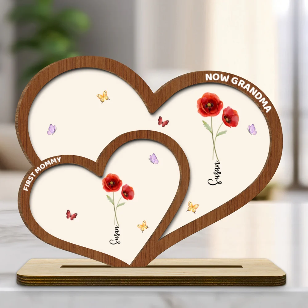 First Mom Now Grandma - Personalized Custom 2-Layer Wood Plaque With Flat Base - Image 7