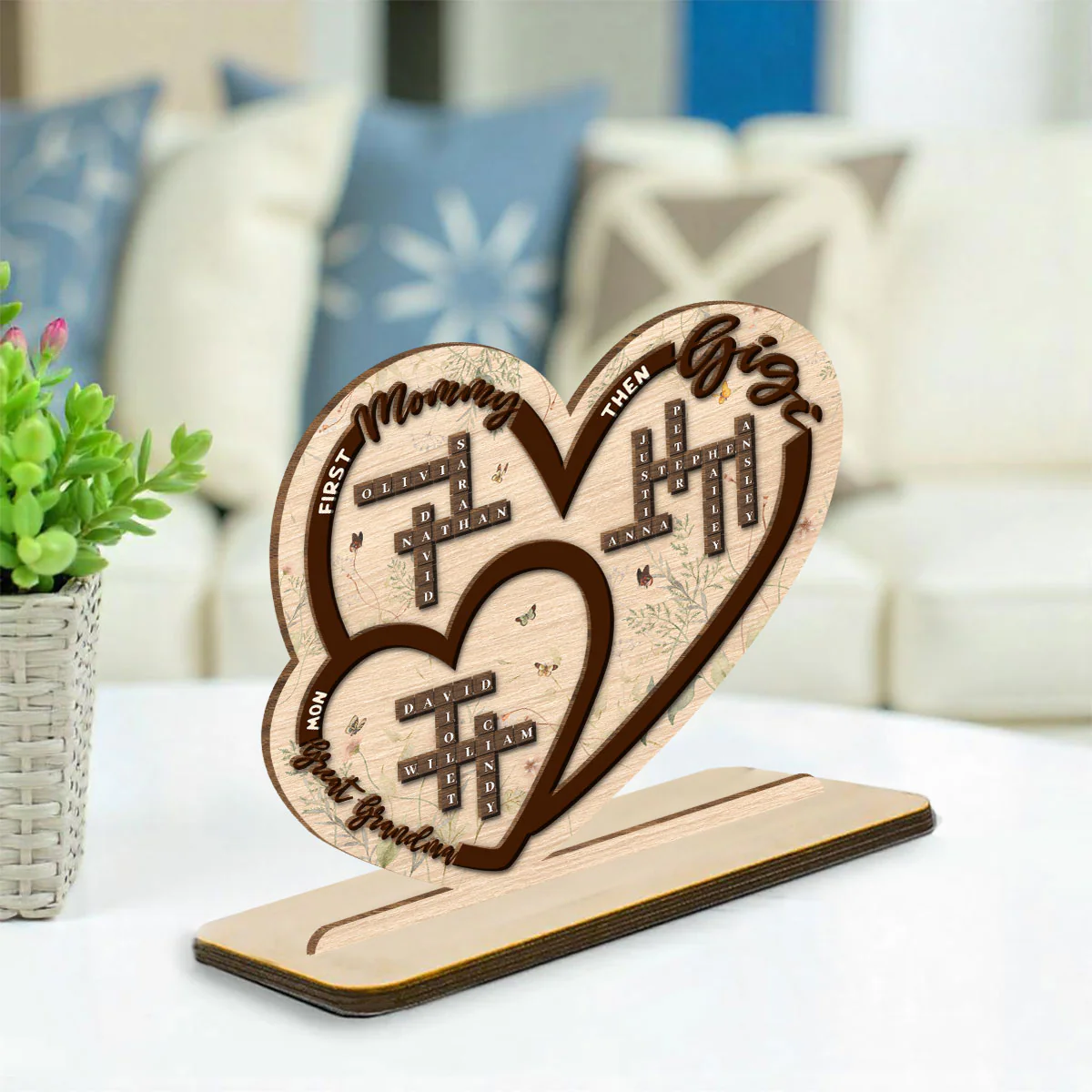 First Mom Now Grandma - Personalized Custom 2-Layer Wood Plaque With Flat Base - Image 3