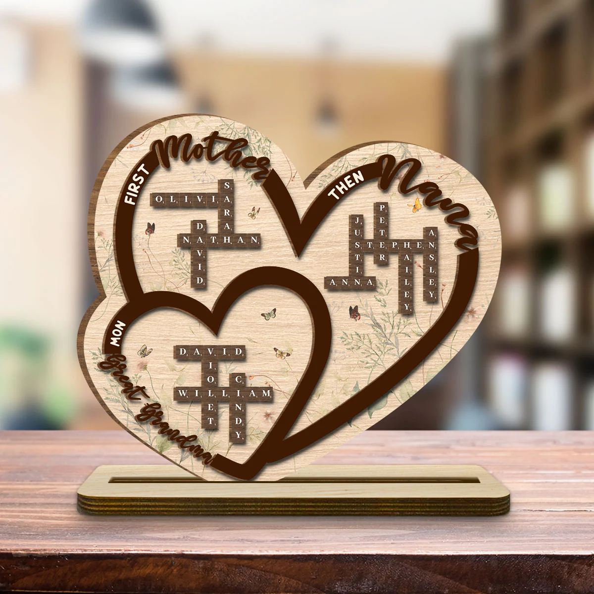 First Mom Now Grandma - Personalized Custom 2-Layer Wood Plaque With Flat Base - Image 4