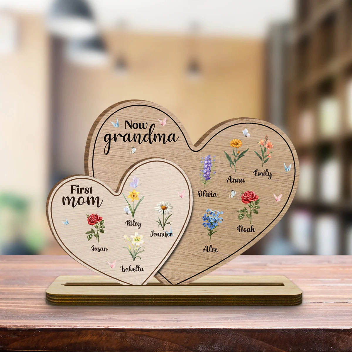 First Mom Now Grandma - Personalized Custom 2-Layer Wood Plaque With Flat Base - Image 4