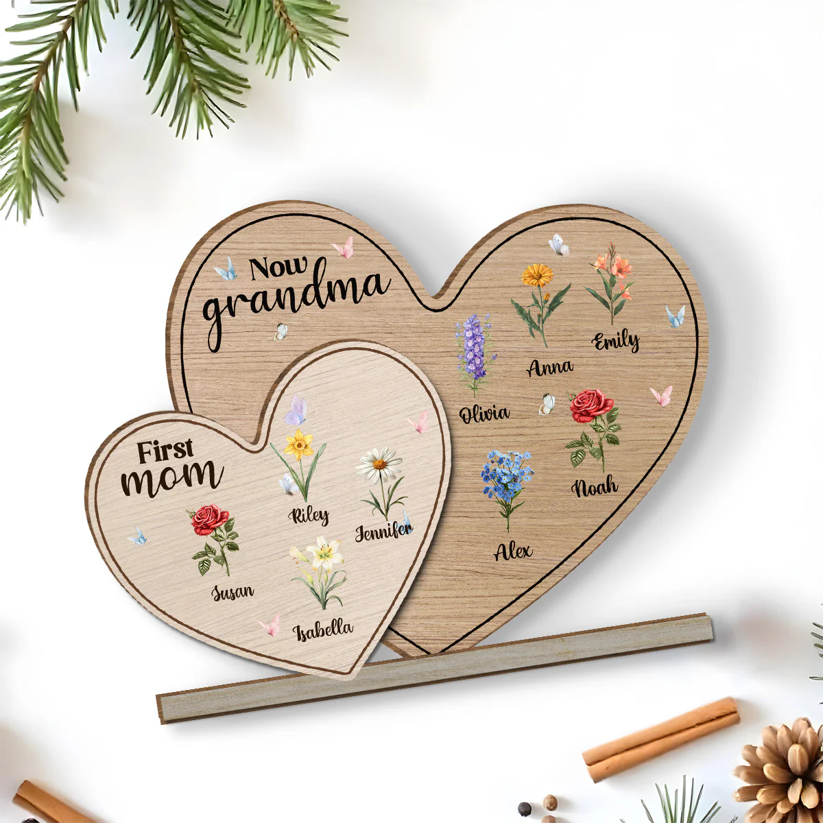 First Mom Now Grandma - Personalized Custom 2-Layer Wood Plaque With Flat Base - Image 5