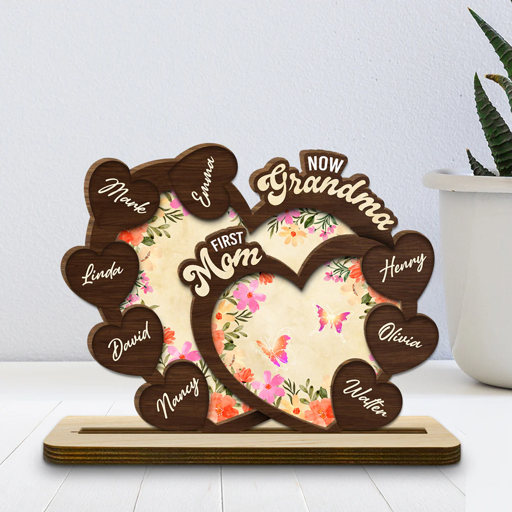 First Mom Now Grandma - Personalized Custom 2-Layer Wood Plaque With Flat Base - Image 2