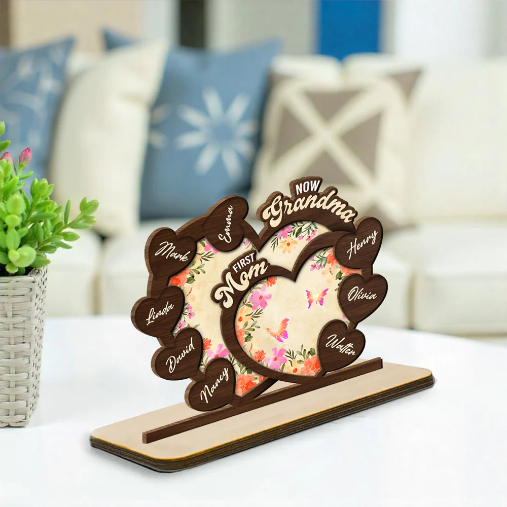 First Mom Now Grandma - Personalized Custom 2-Layer Wood Plaque With Flat Base - Image 3