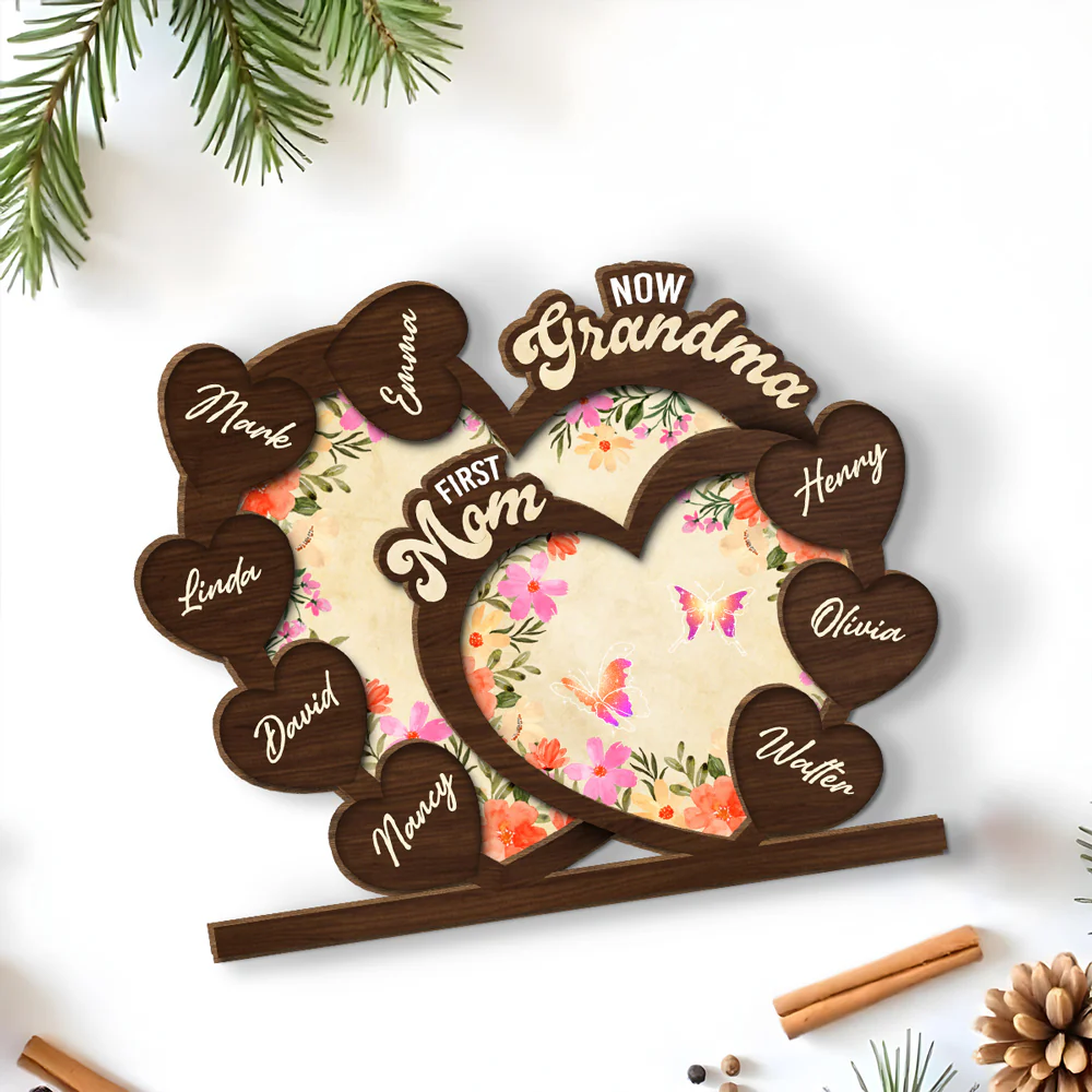 First Mom Now Grandma - Personalized Custom 2-Layer Wood Plaque With Flat Base - Image 5