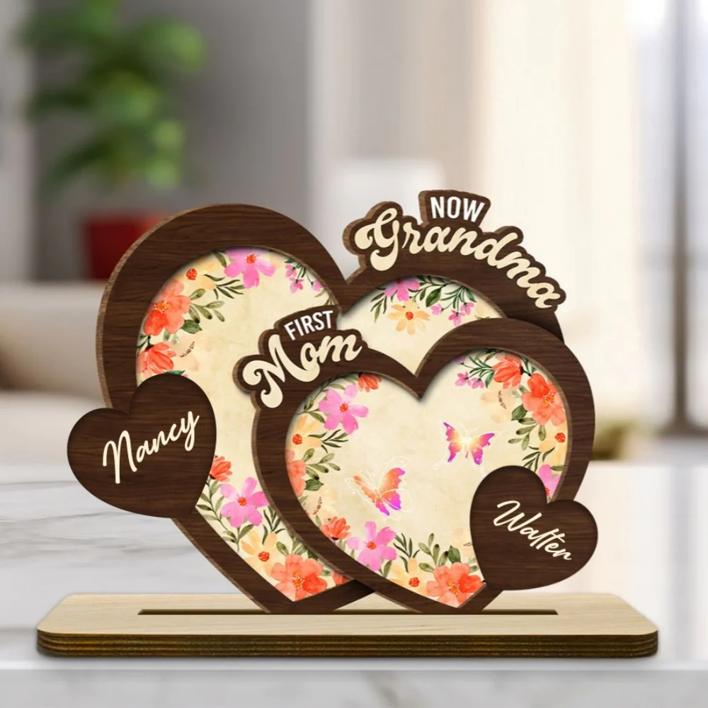 First Mom Now Grandma - Personalized Custom 2-Layer Wood Plaque With Flat Base - Image 6