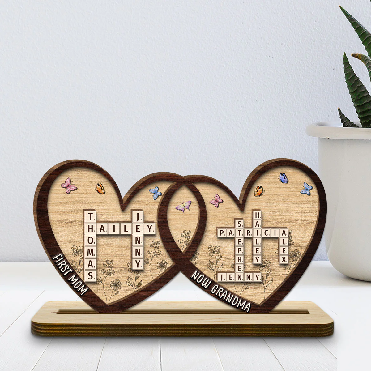 First Mom Now Grandma - Personalized Custom 2-Layer Wood Plaque With Flat Base - Image 5