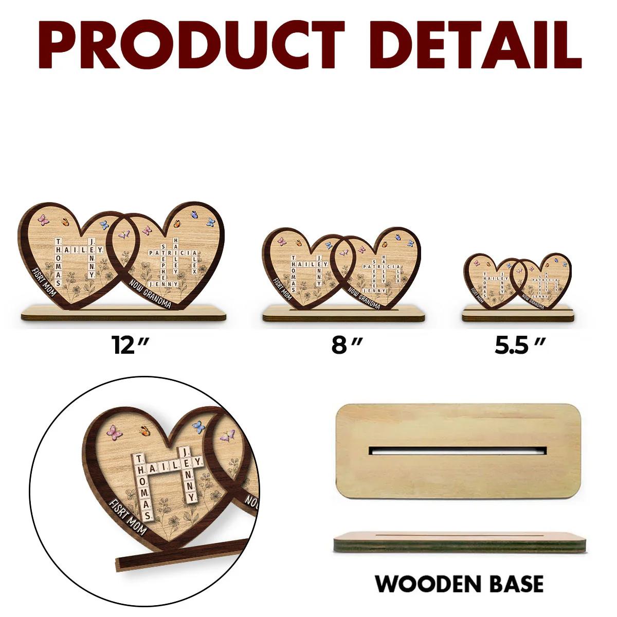 First Mom Now Grandma - Personalized Custom 2-Layer Wood Plaque With Flat Base - Image 6