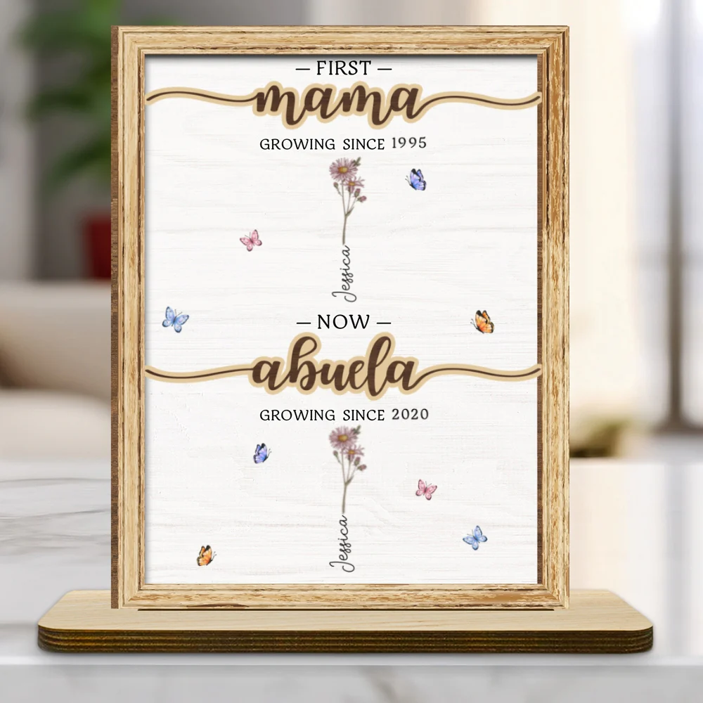 First Mom Now Grandma - Personalized Custom 2-Layer Wood Plaque With Flat Base - Image 5