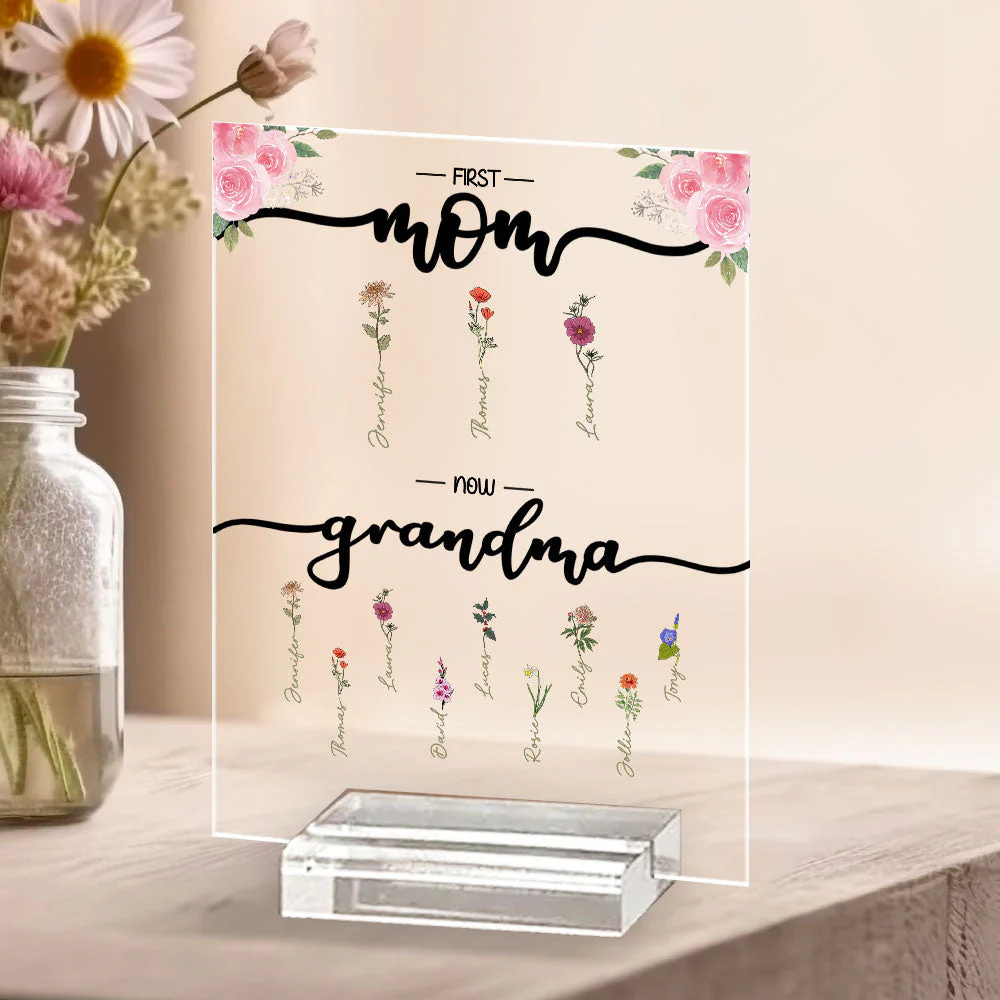 First Mom Now Grandma - Personalized Custom Acrylic Plaque With Base - Image 2