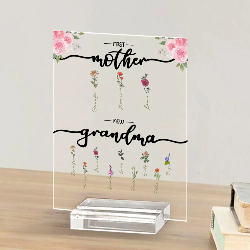 First Mom Now Grandma - Personalized Custom Acrylic Plaque With Base - Image 3