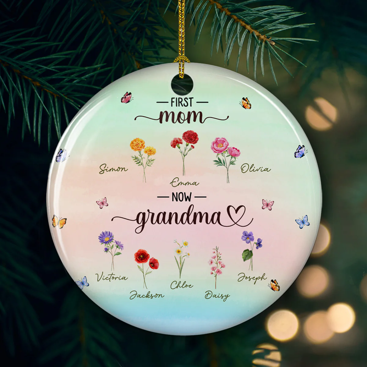 First Mom Now Grandma - Personalized Custom Ceramic Ornament - Image 3