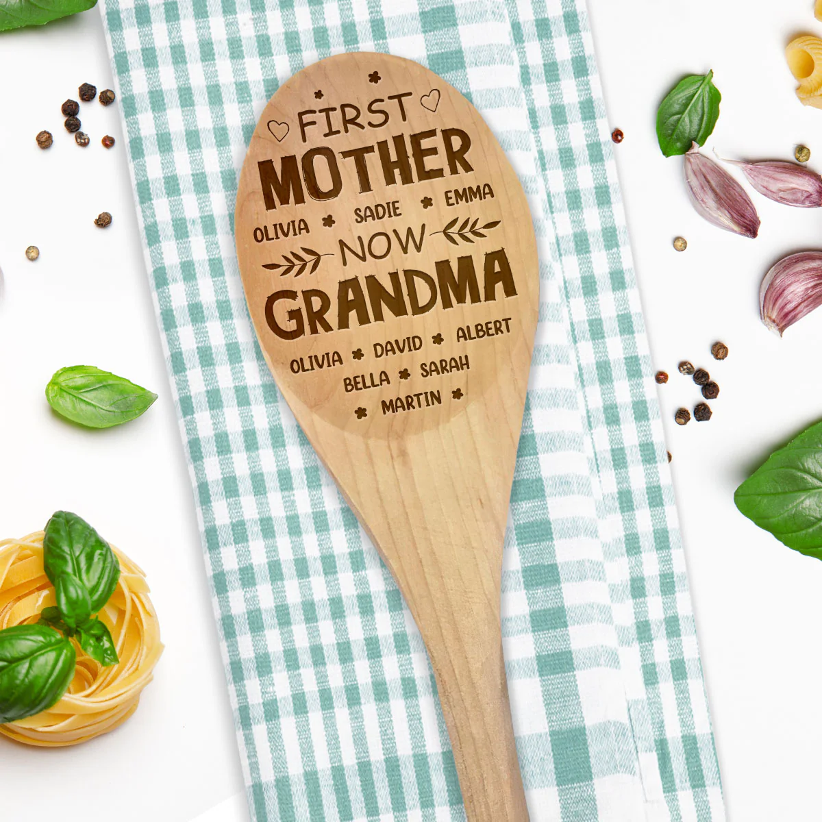 First Mom Now Grandma - Personalized Custom Engraved Wooden Spoon
