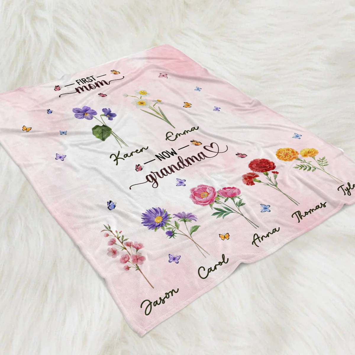 First Mom Now Grandma - Personalized Custom Fleece Blanket - Image 10