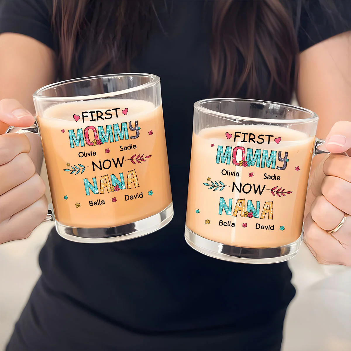 First Mom Now Grandma - Personalized Custom Glass Mug - Image 4