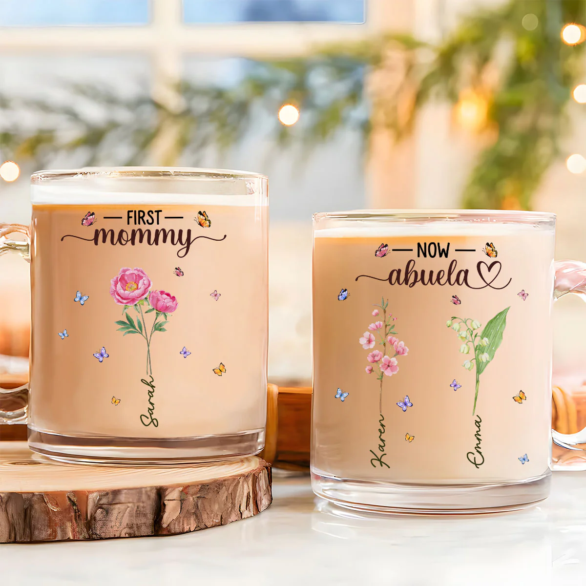 Grandma Birthmonth Flower - Personalized Custom Glass Mug - Image 2