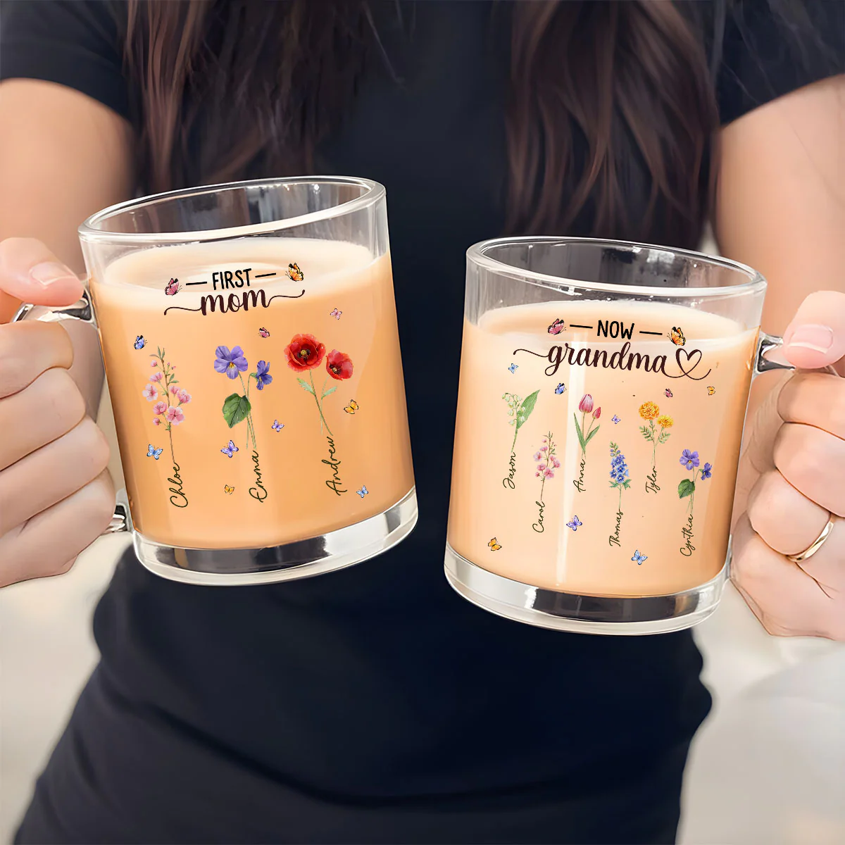 Grandma Birthmonth Flower - Personalized Custom Glass Mug - Image 4