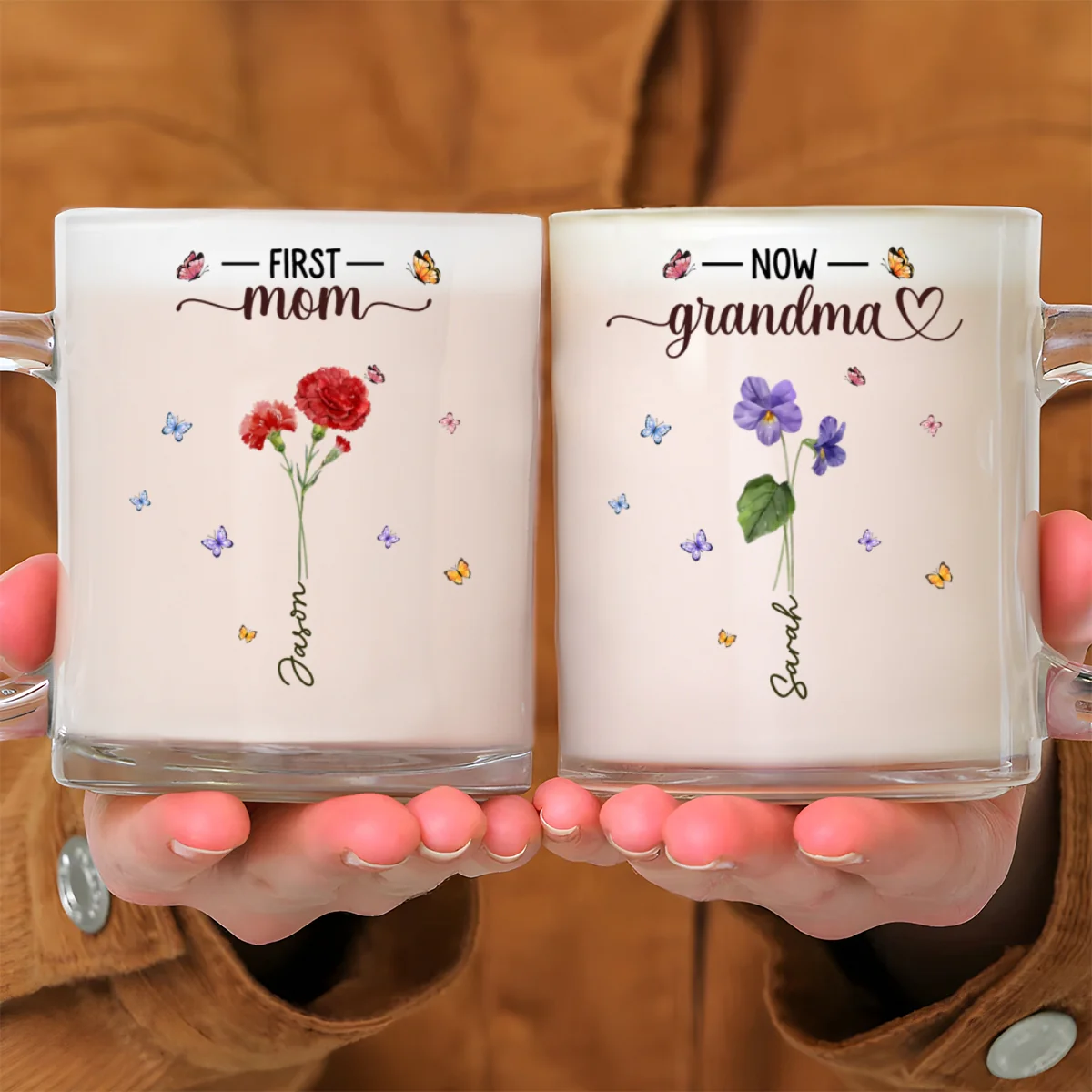 Grandma Birthmonth Flower - Personalized Custom Glass Mug - Image 6