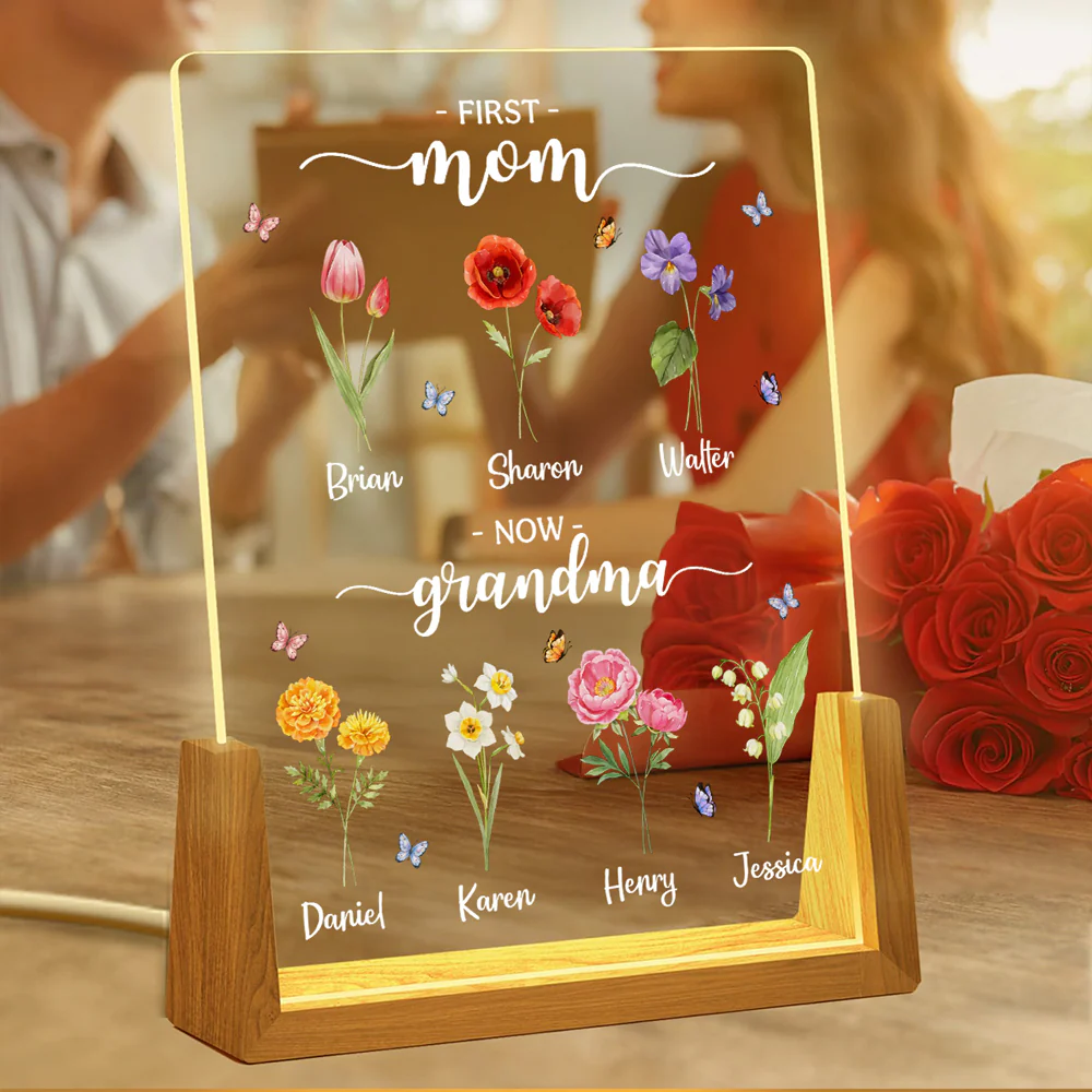 First Mom Now Grandma - Personalized Custom Plaque With Walnut Base - Image 3