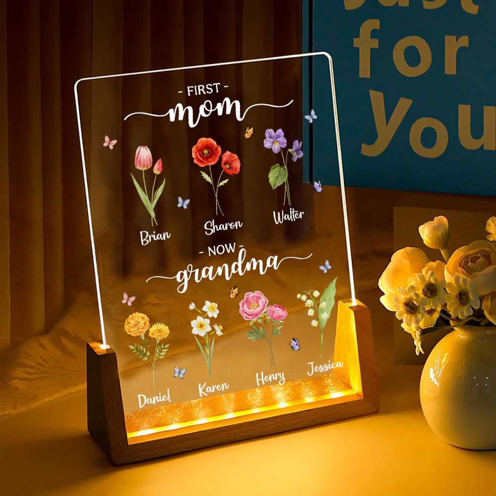 First Mom Now Grandma - Personalized Custom Plaque With Walnut Base - Image 8