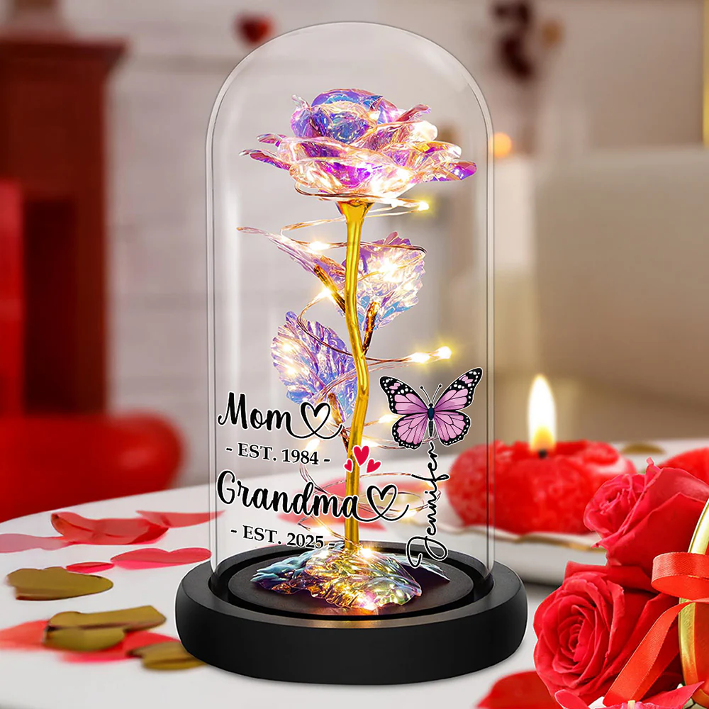 First Mom Now Grandma - Personalized Custom Sparkly Rose - Image 2