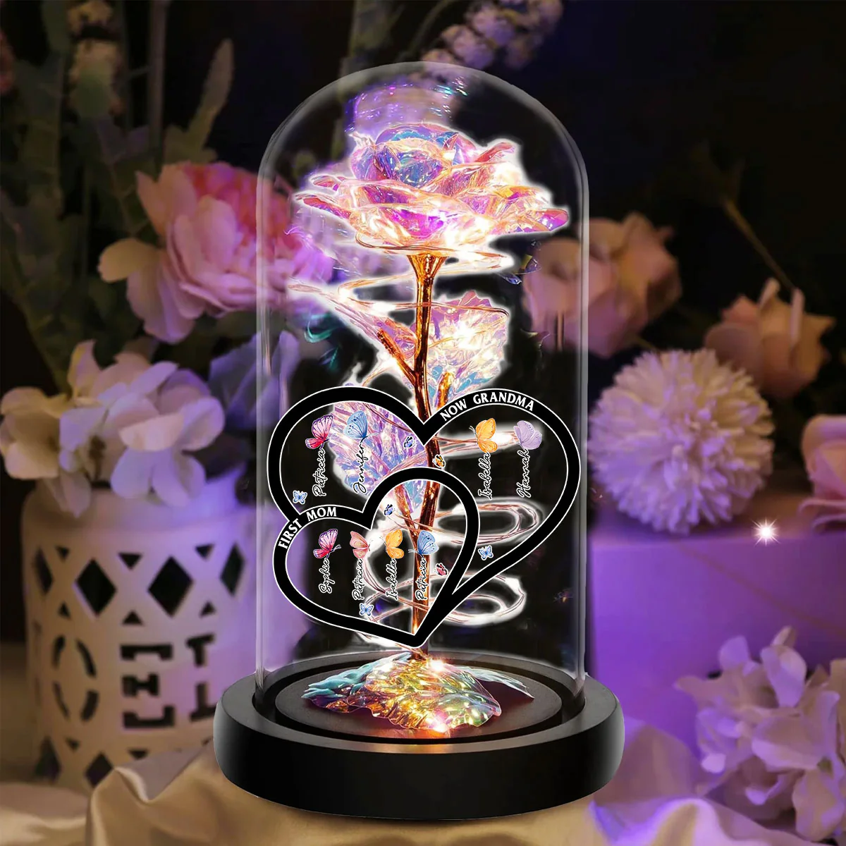 First Mom Now Grandma - Personalized Custom Sparkly Rose - Image 4