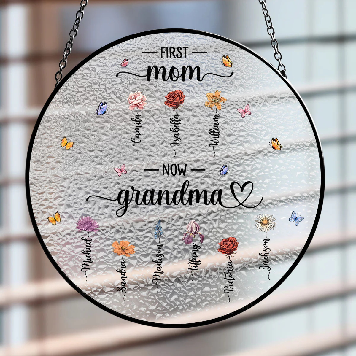 First Mom Now Grandma - Personalized Custom Window Hanging Suncatcher - Image 2
