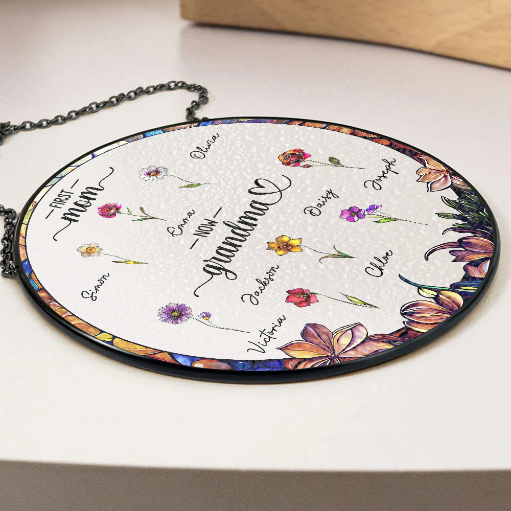 First Mom Now Grandma - Personalized Custom Window Hanging Suncatcher - Image 3