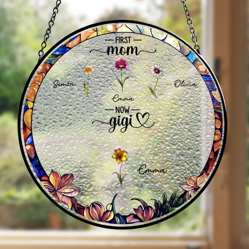 First Mom Now Grandma - Personalized Custom Window Hanging Suncatcher - Image 6