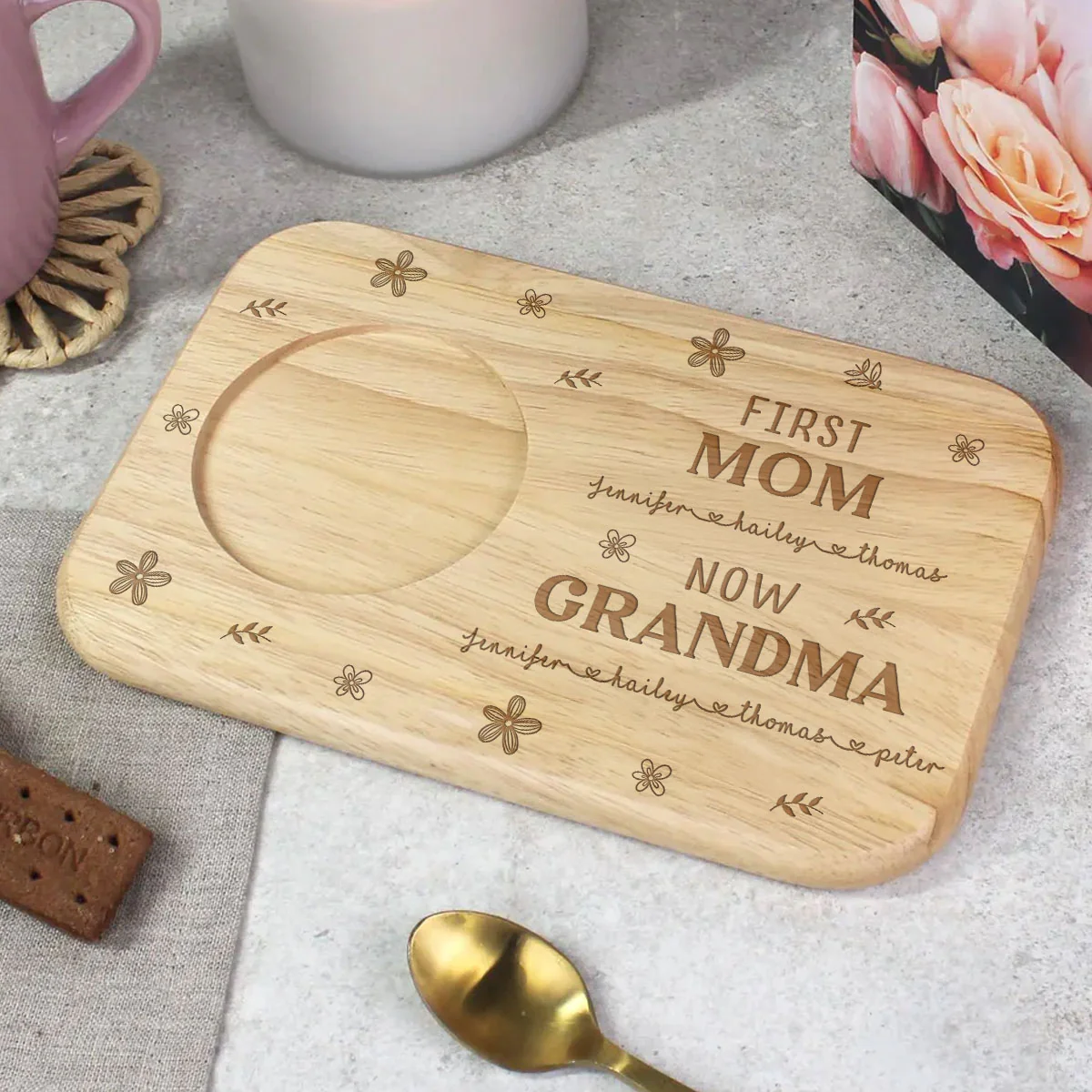 First Mom Now Grandma Version 2 - Personalized Custom Wooden Treat Board - Image 5