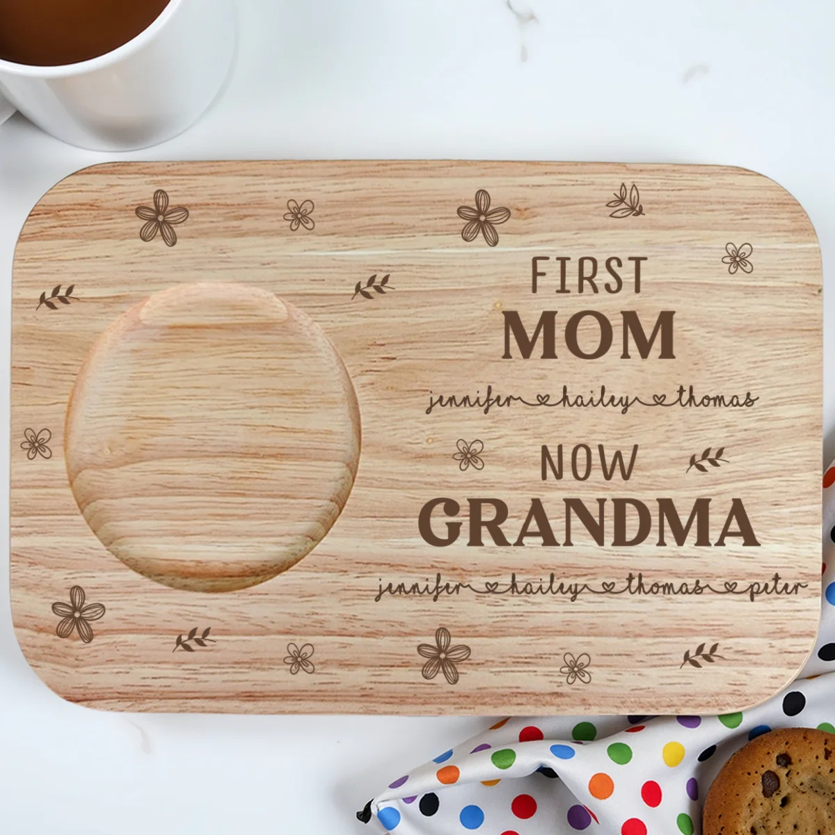 First Mom Now Grandma Version 2 - Personalized Custom Wooden Treat Board - Image 8