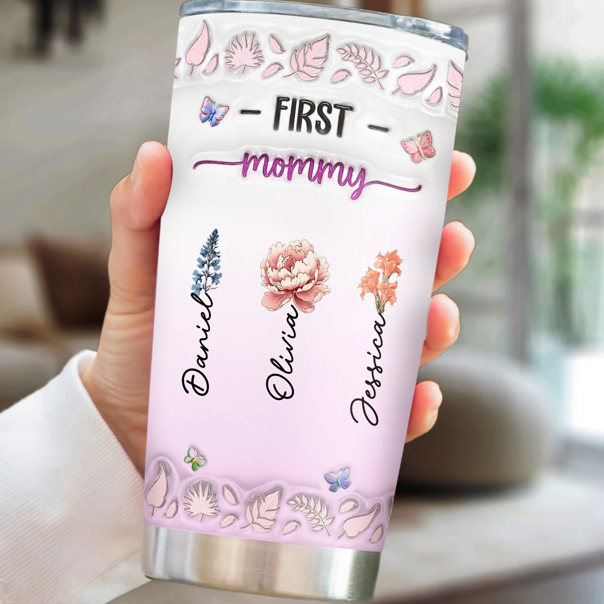 First Mom Now Nana Flower - Personalized Custom 3D Inflated Effect Tumbler - Image 2