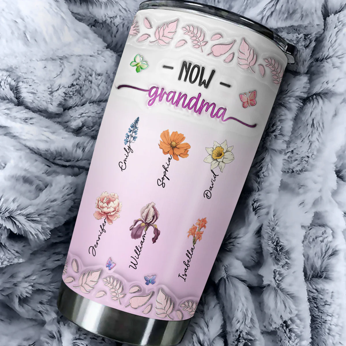 First Mom Now Nana Flower - Personalized Custom 3D Inflated Effect Tumbler - Image 3