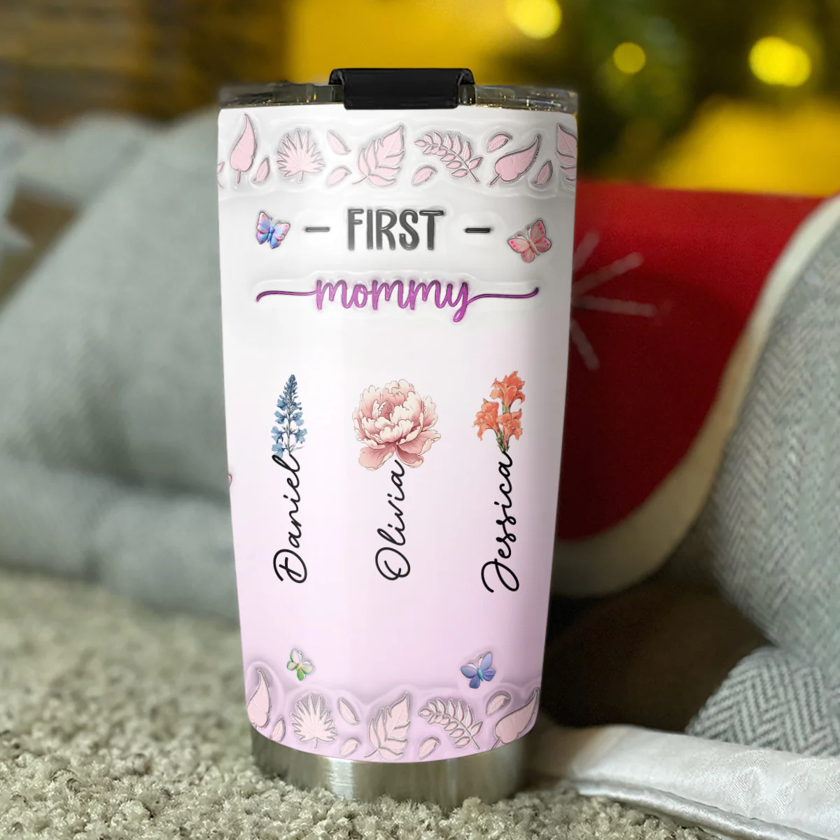 First Mom Now Nana Flower - Personalized Custom 3D Inflated Effect Tumbler - Image 5