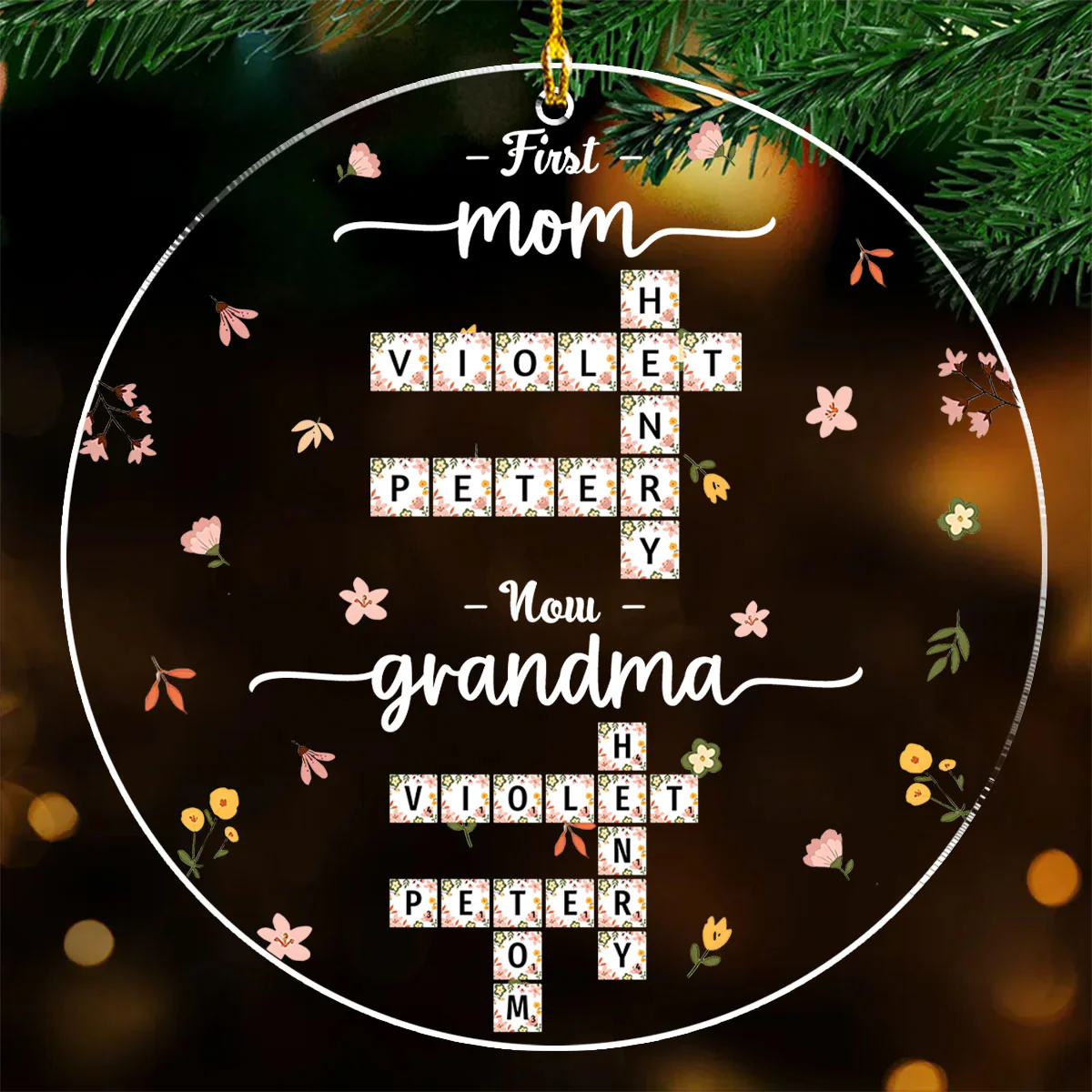 First Mom Now Nana Flower - Personalized Custom Acrylic Ornament - Image 2